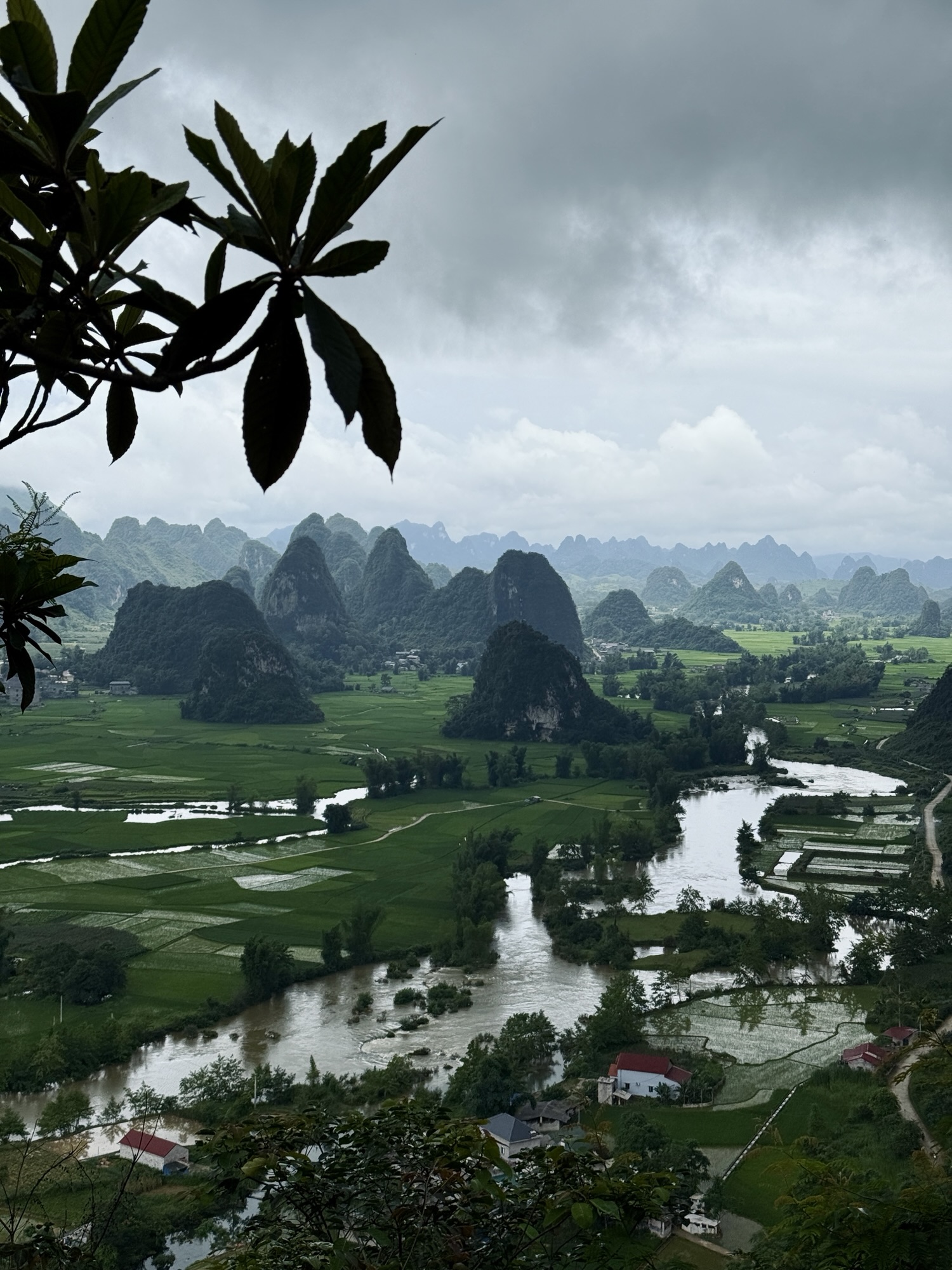 Vue en hauteur sur les vallées et les montagnes karstiques de la boucle de Cao Bang au Vietnam